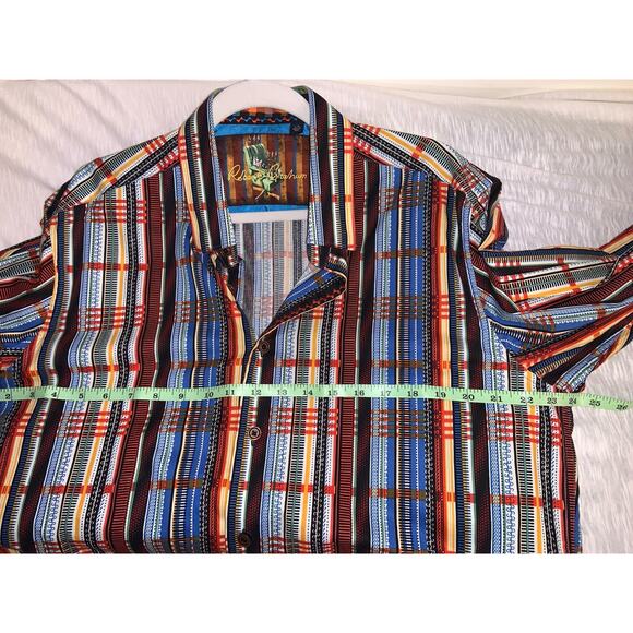 Robert Graham Shirt Mens Sz Large Flip Cuff Multicolor Striped Preppy Art Deco - Picture 8 of 9